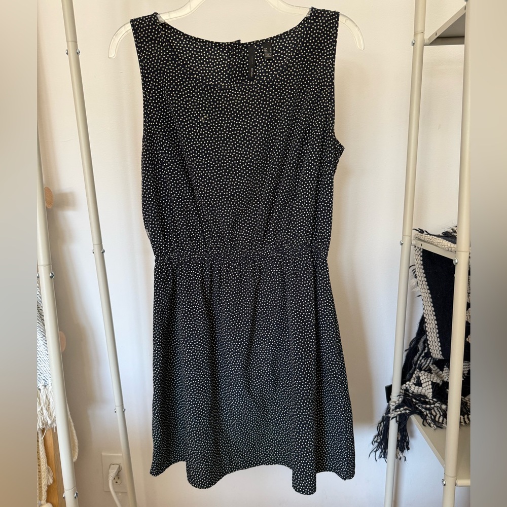 Button back blue and white polka dot dress
